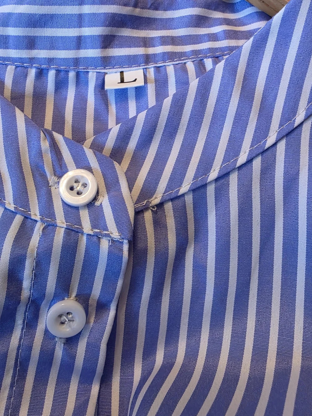 Striped Blue Ruffle Button-Down Blouse - Picture 4 of 8